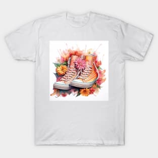 Sneakers With Flowers Watercolour Painting T-Shirt